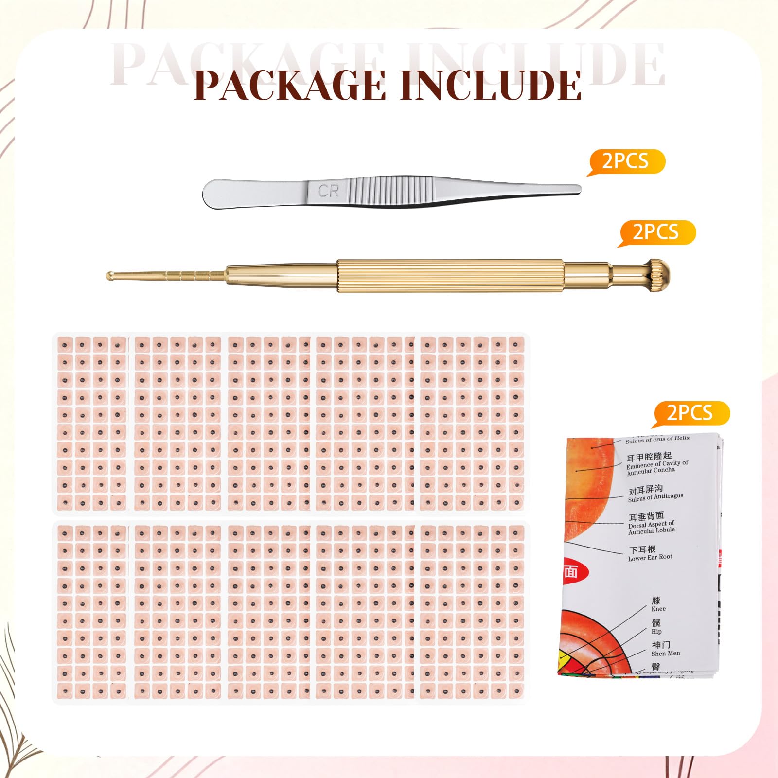 Honoson 1 Set 1200 Pcs Acupressure Ear Beads – Ear Counters, Acupuncture Kit with Chart, Probe & Tweezers