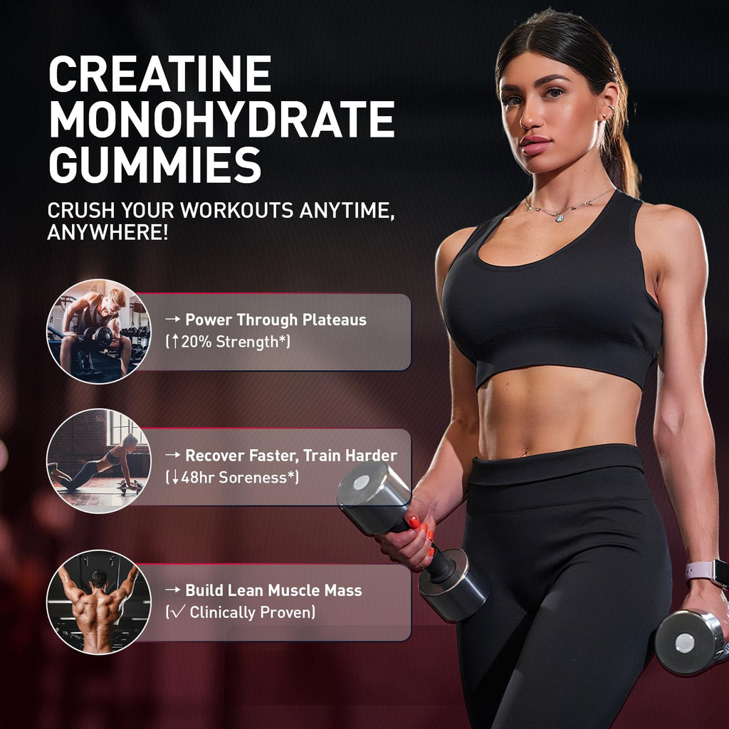 Hoozzch Creatine Gummies for Men & Women – Blueberry, Gluten Free, Vegan, 120 Count