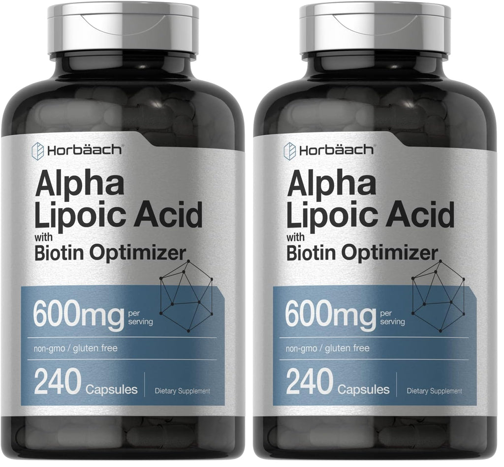 Horbäach Alpha Lipoic Acid 600mg + Biotin Optimizer – 240 Capsules (Pack of 2) | Gluten Free, Non-GMO