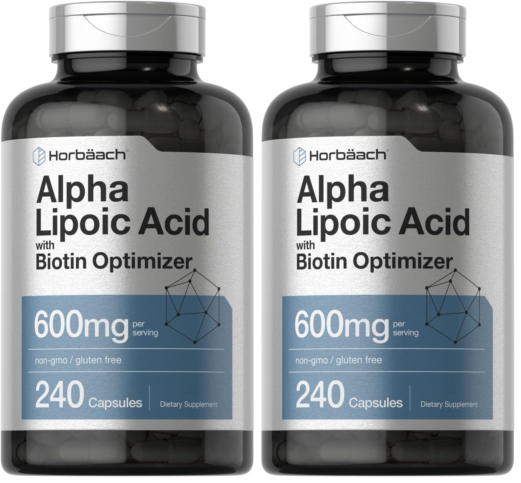 Horbäach Alpha Lipoic Acid 600mg + Biotin Optimizer – 240 Capsules (Pack of 2) | Gluten Free, Non-GMO