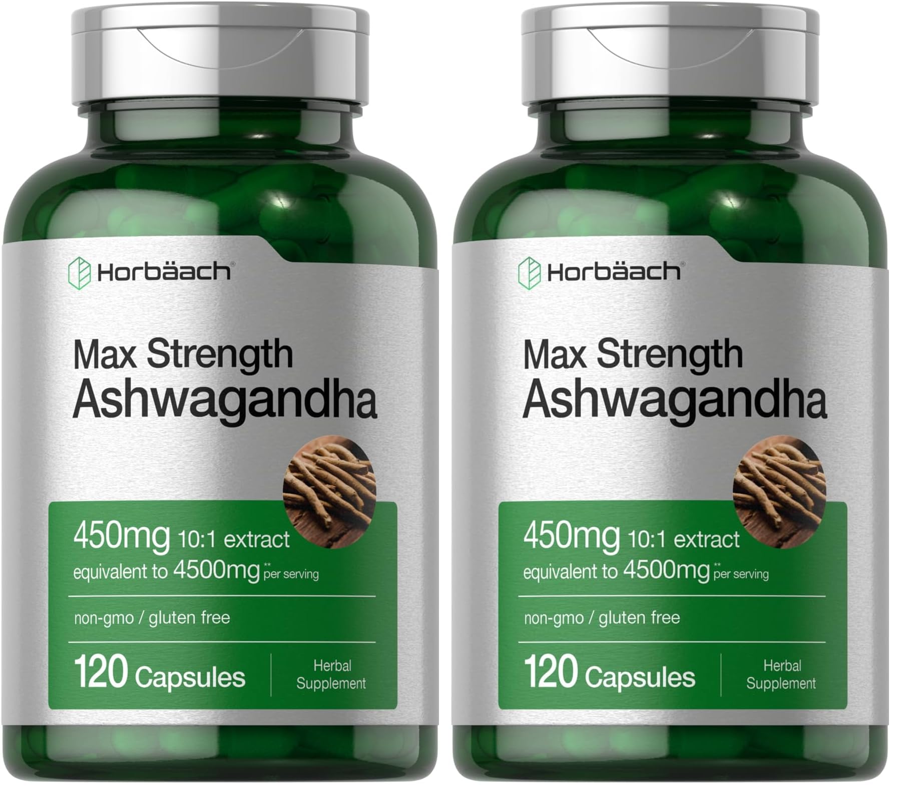 Horbäach Ashwagandha Supplement – Max Strength – 120 Capsules (Pack of 2)