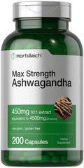 Horbäach Ashwagandha Supplement | Max Strength 200 Capsules | Non-GMO, Gluten Free | For Women and Men