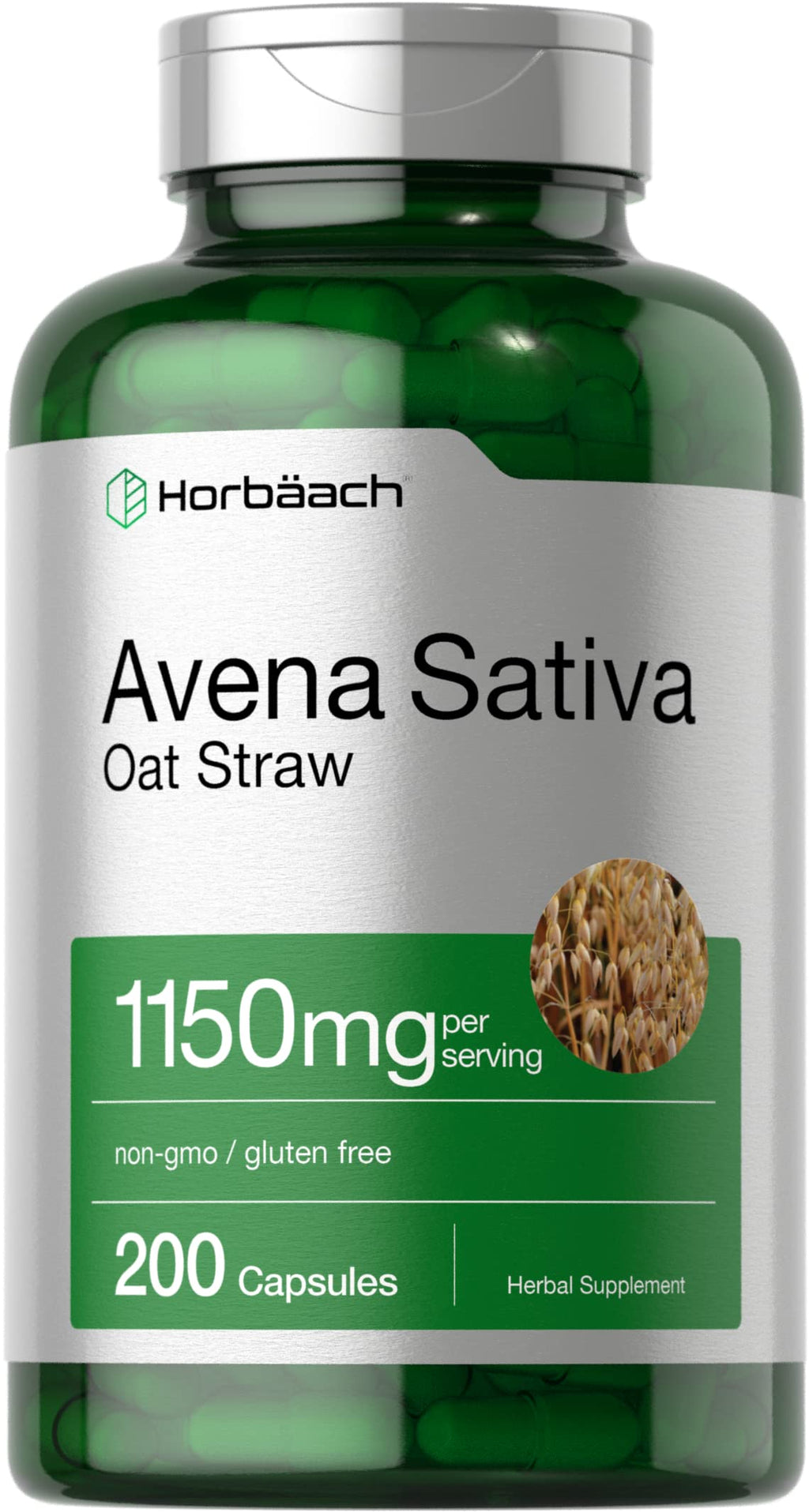 Horbäach Avena Sativa Extract 1150 mg - 200 Capsules | Oat Straw | Non-GMO, Gluten Free