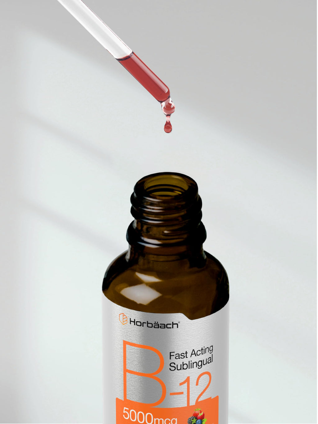 Horbaach B12 Vitamin 5000 mcg Sublingual Berry Flavor | 4 Fl Oz | Methylcobalamin & Cyanocobalamin | Non-GMO & Gluten Free