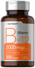 Horbäach B12 Vitamin 2000 mcg – 200 Tablets | Vegetarian, Non-GMO, Gluten Free