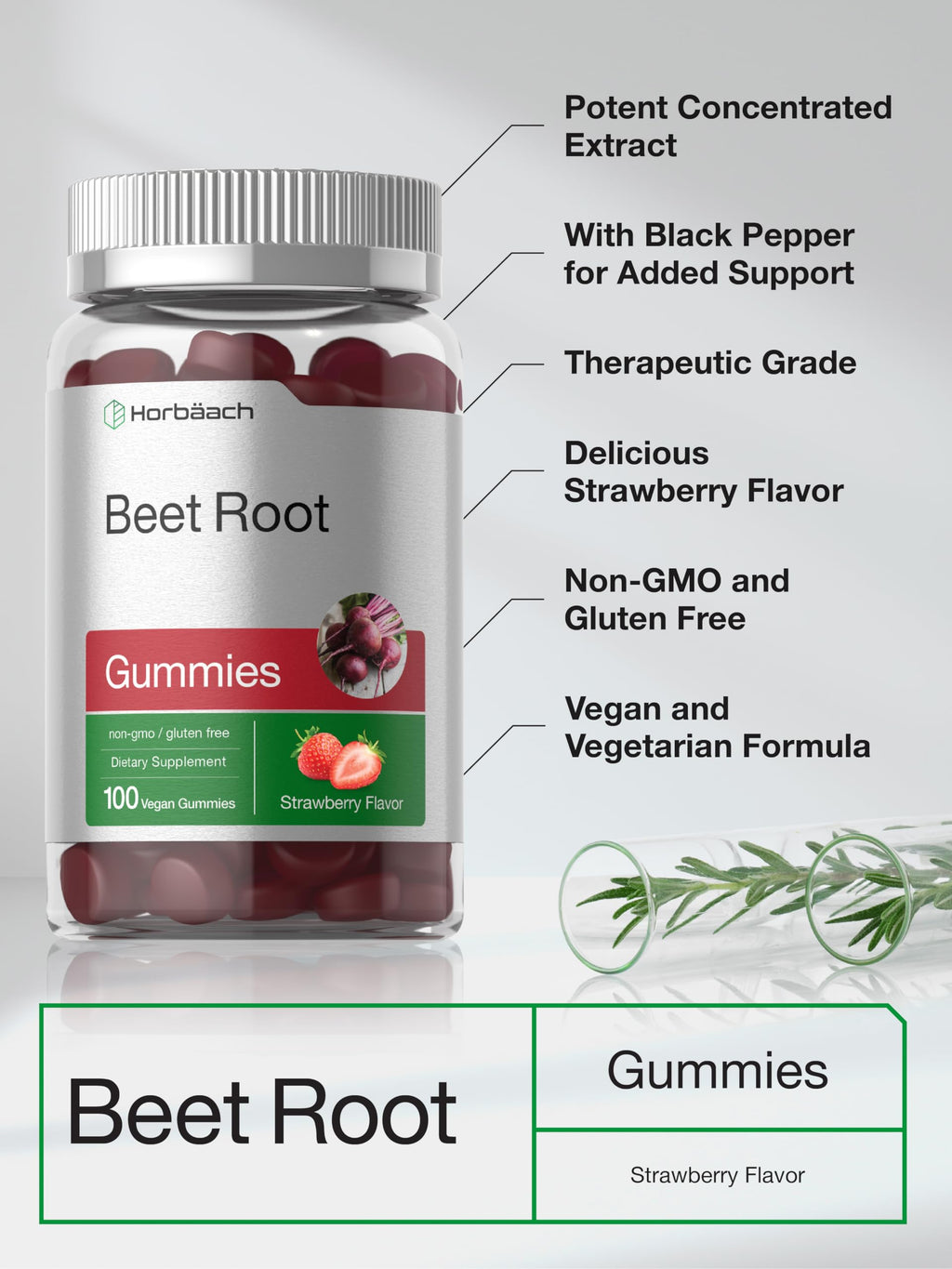 Horbäach Beet Root Gummies | 6000mg per Serving | 100 Count | Vegan, Non-GMO, Gluten Free | Strawberry Flavor