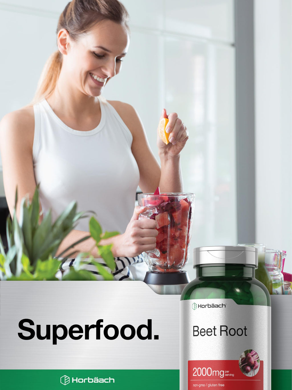 Horbäach Beet Root Powder Capsules – 220 Pills, Gluten Free, Non-GMO