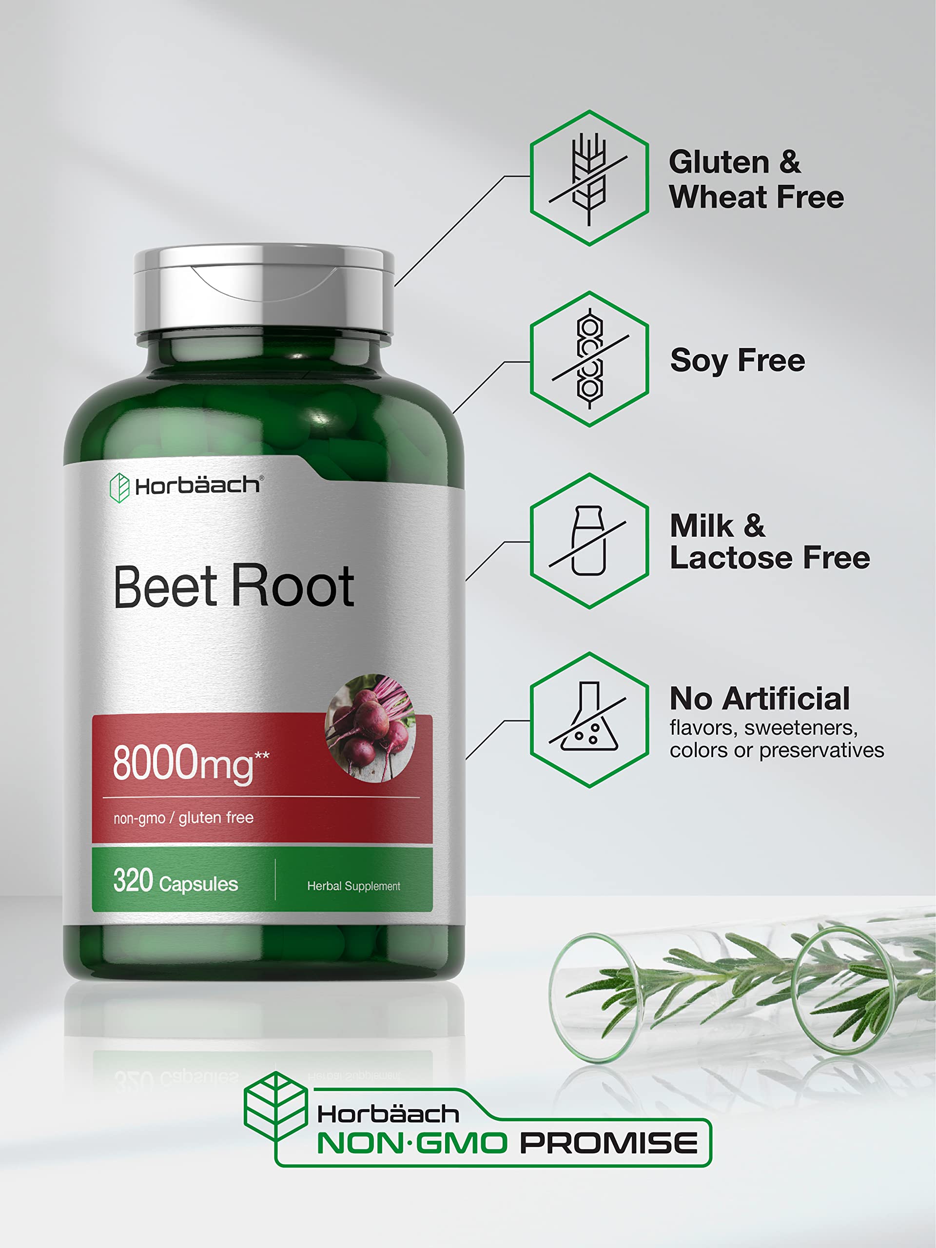 Horbäach Beet Root Powder Capsules 8000mg | 320 Pills | Non-GMO Gluten Free