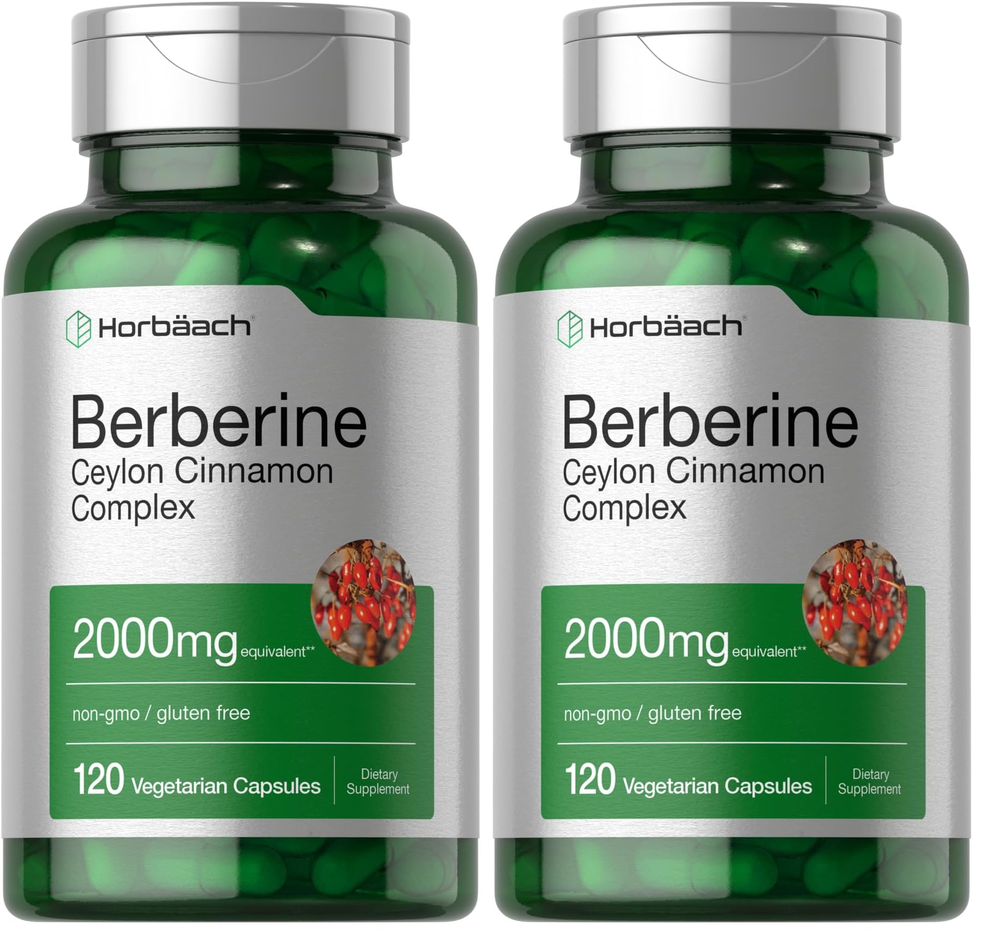Horbäach Berberine with Ceylon Cinnamon – 2000mg, 120 Veggie Capsules (Pack of 2) | Vegetarian, Non-GMO & Gluten Free