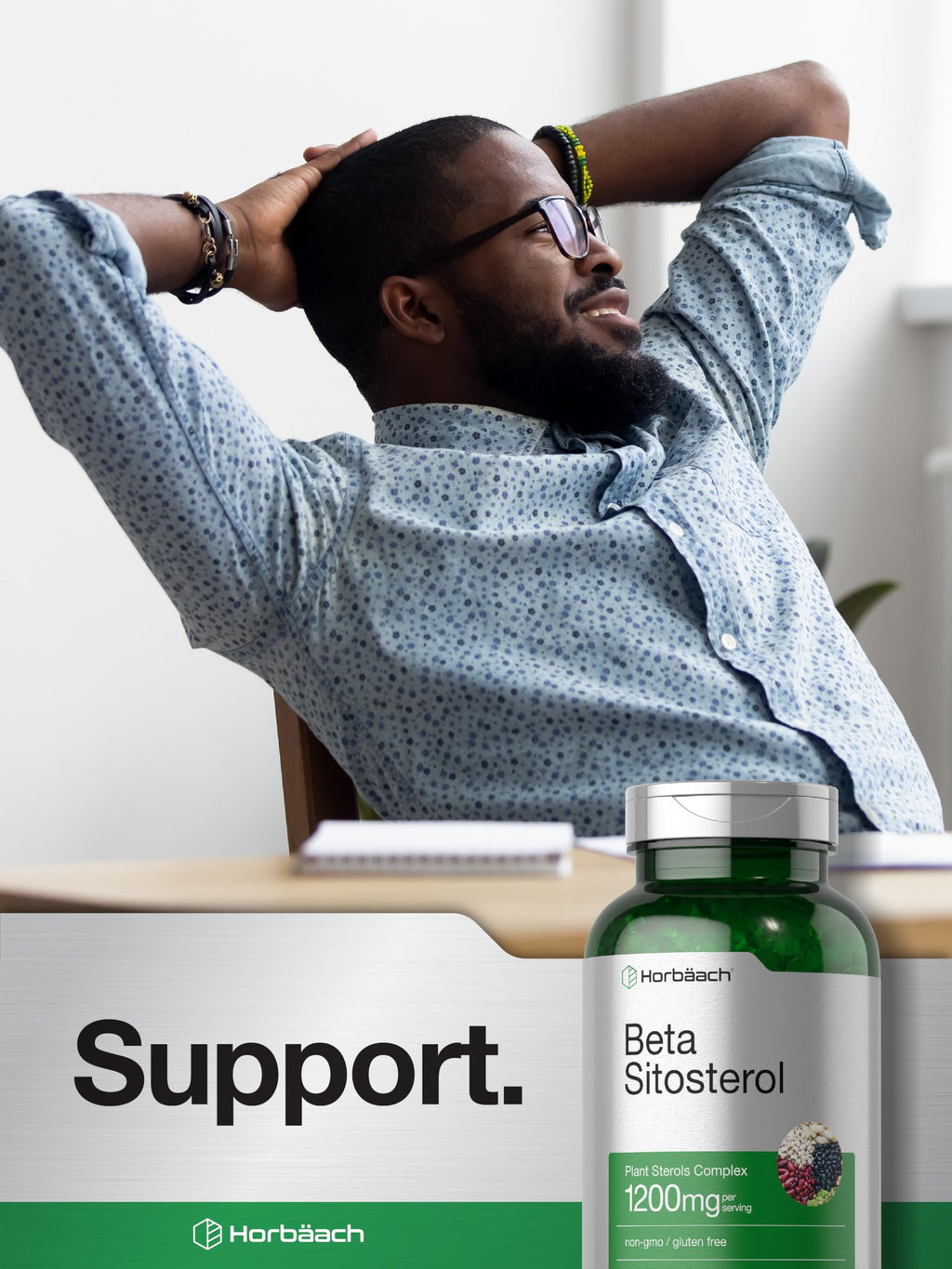 Horbäach Beta Sitosterol 1200mg – 240 Softgel Capsules | Plant Sterols Complex