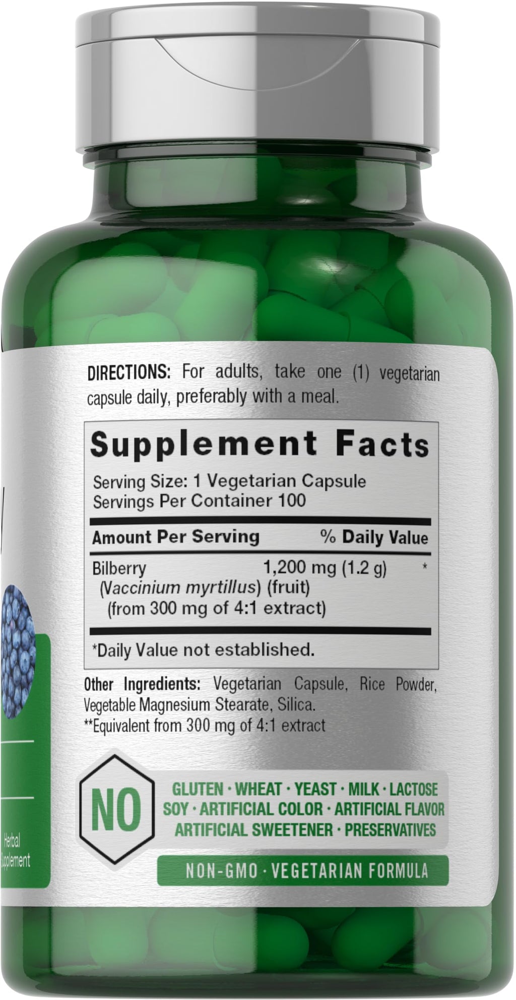 Horbäach Bilberry Extract 1200mg | 100 Vegetarian Capsules | Gluten Free