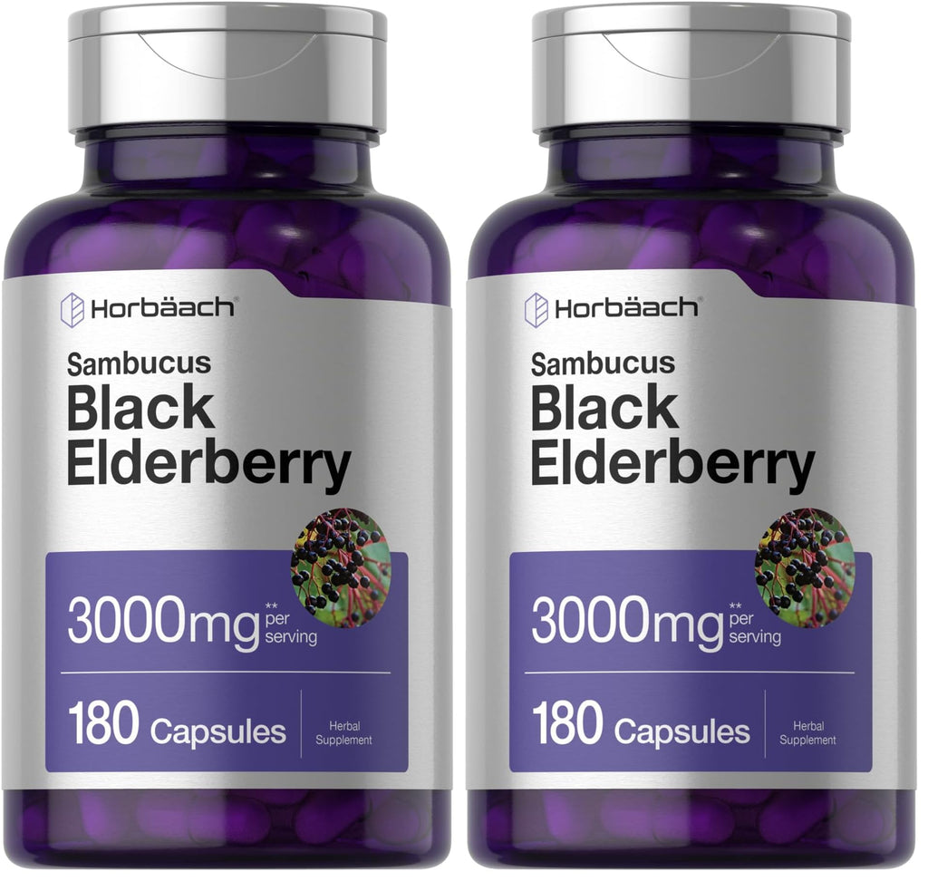 Horbäach Black Elderberry 3000mg Capsules – 180 Count | Non-GMO & Gluten Free