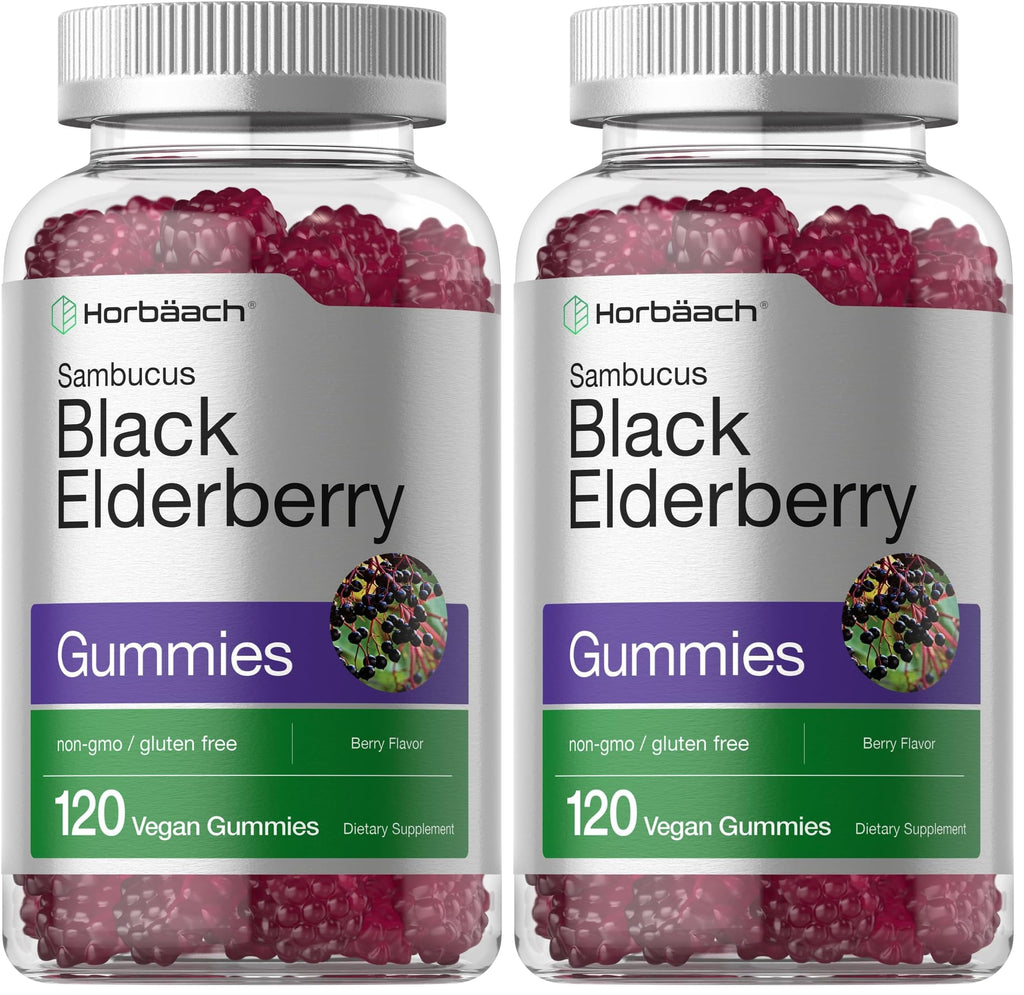 Horbaach Black Elderberry Gummies - 120 Count (Pack of 2) | Zinc & Vitamin C | Vegan, Non-GMO, Gluten Free