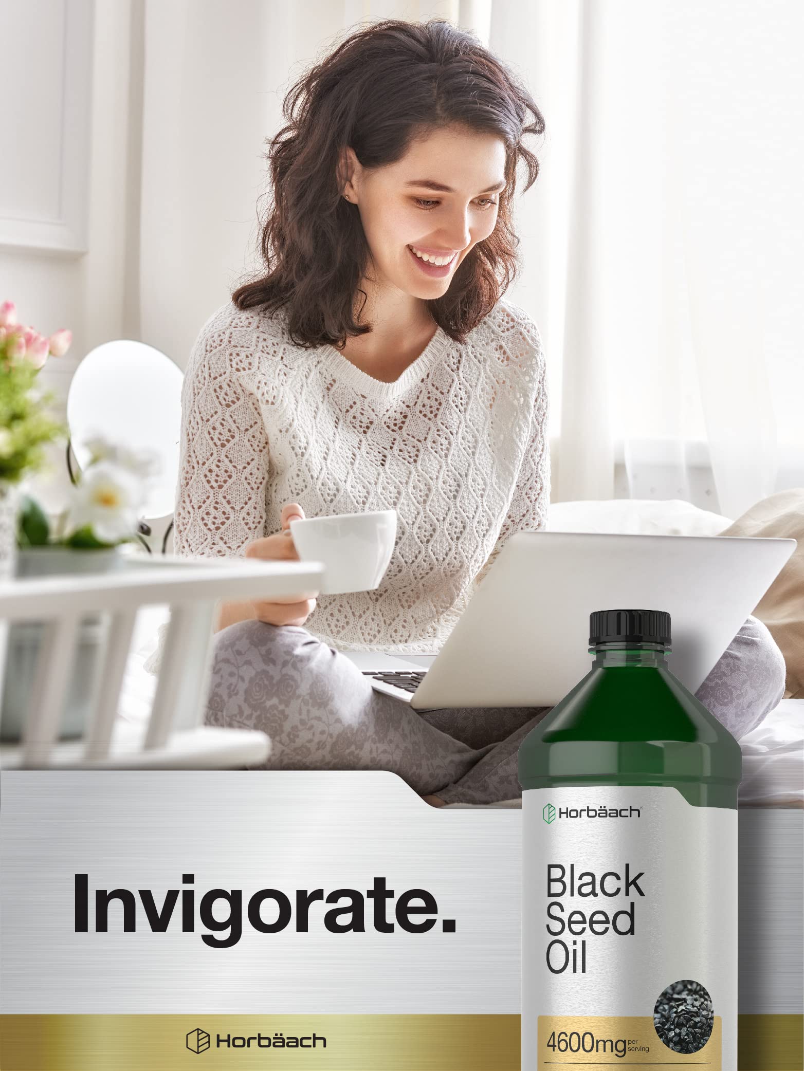 Horbäach Black Seed Oil Liquid 16oz – 4600mg | Cold Pressed Nigella Sativa, Vegetarian & Non-GMO