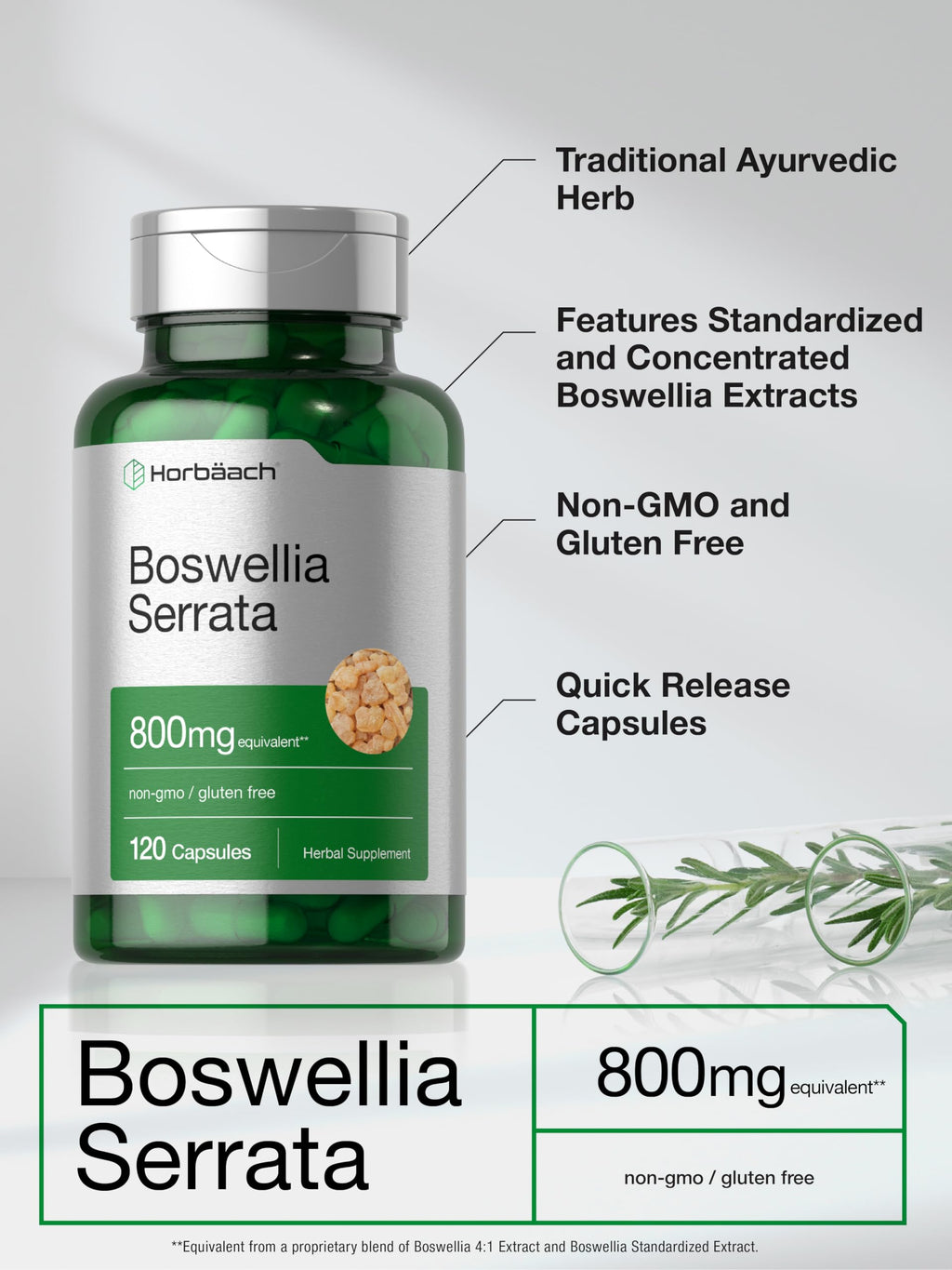 Horbaach Boswellia Serrata 800mg Capsules – 120 Count | Non-GMO, Gluten Free