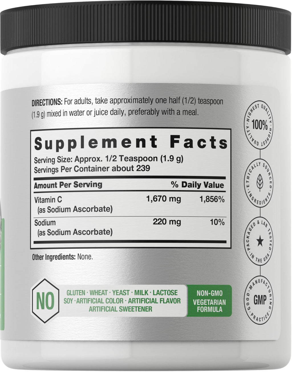 Horbäach Buffered Sodium Ascorbate Vitamin C Powder 16 oz – Vegan, Non-GMO, Gluten Free