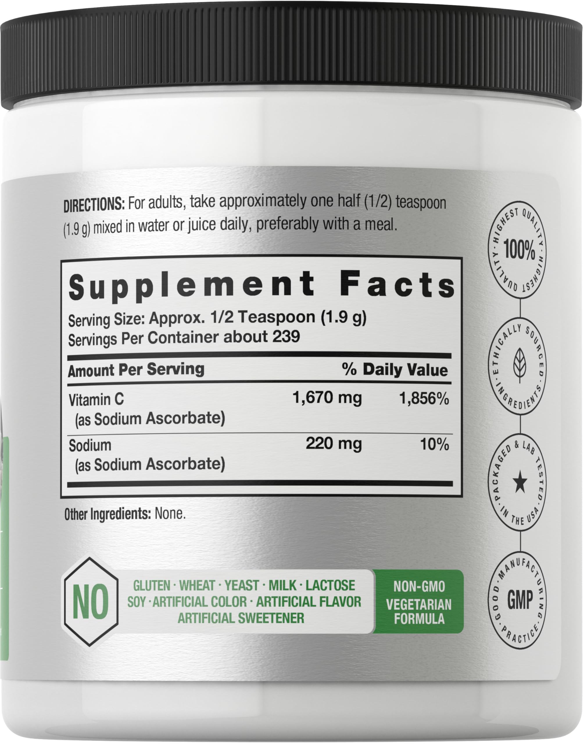 Horbäach Buffered Sodium Ascorbate Vitamin C Powder 16 oz – Vegan, Non-GMO, Gluten Free