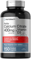 Horbäach Calcium Citrate with Vitamin D3 | 150 Petite Coated Caplets | Vegetarian, Non-GMO & Gluten Free