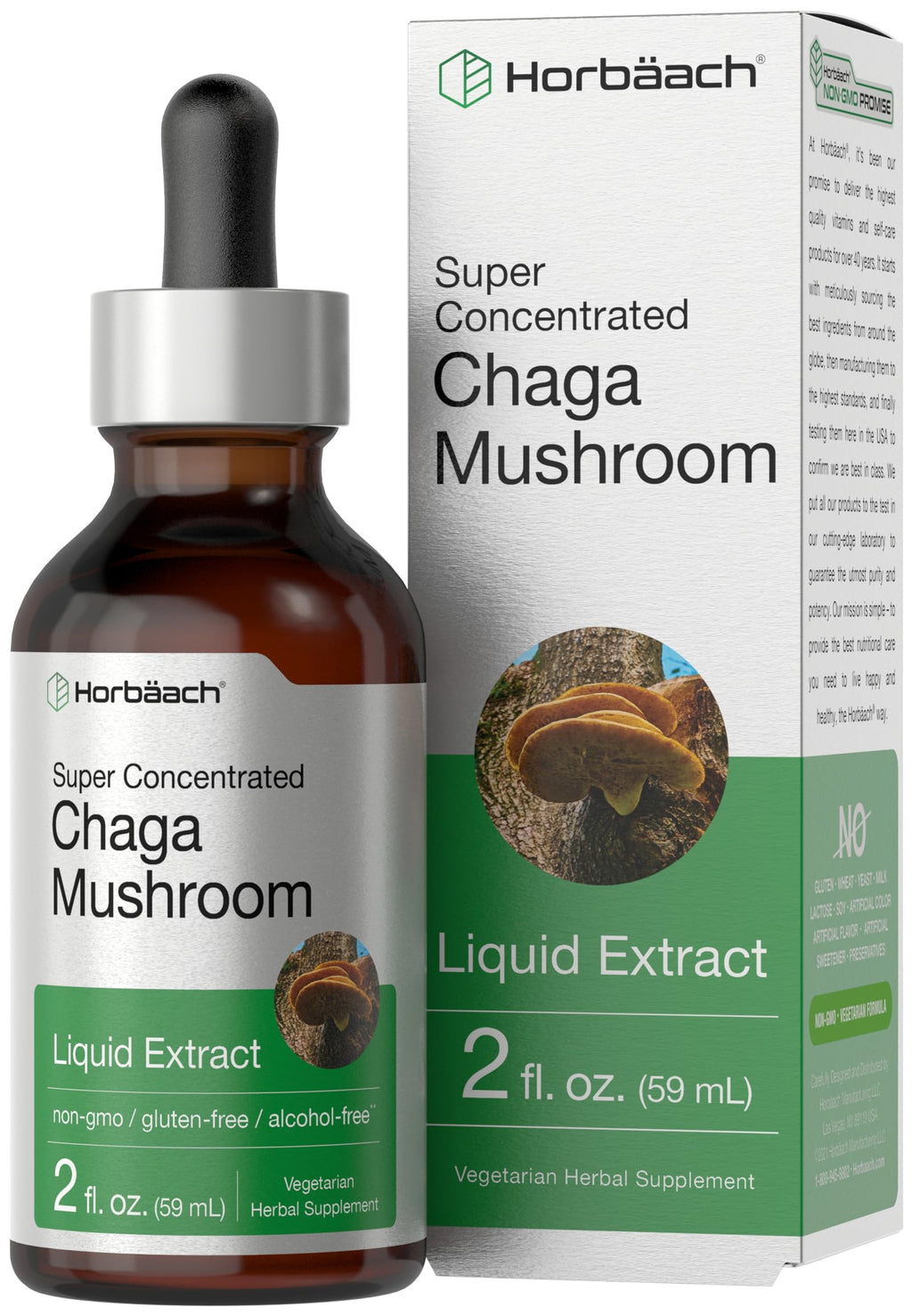 Horbaach Chaga Mushroom Extract - 2 Fl Oz | Alcohol-Free Tincture | Non-GMO & Gluten Free