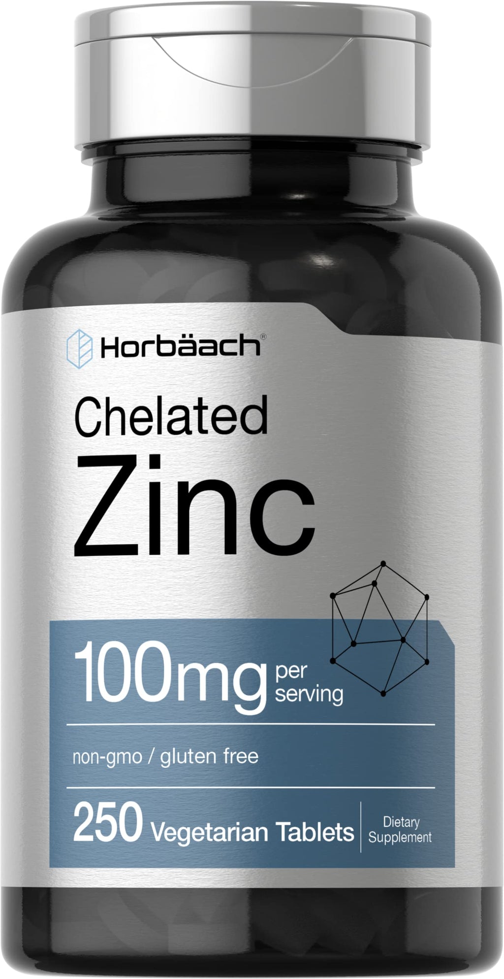 Horbäach Chelated Zinc Supplement 100 mg – 250 Tablets | High Potency & Superior Absorption | Vegetarian, Non-GMO, Gluten Free