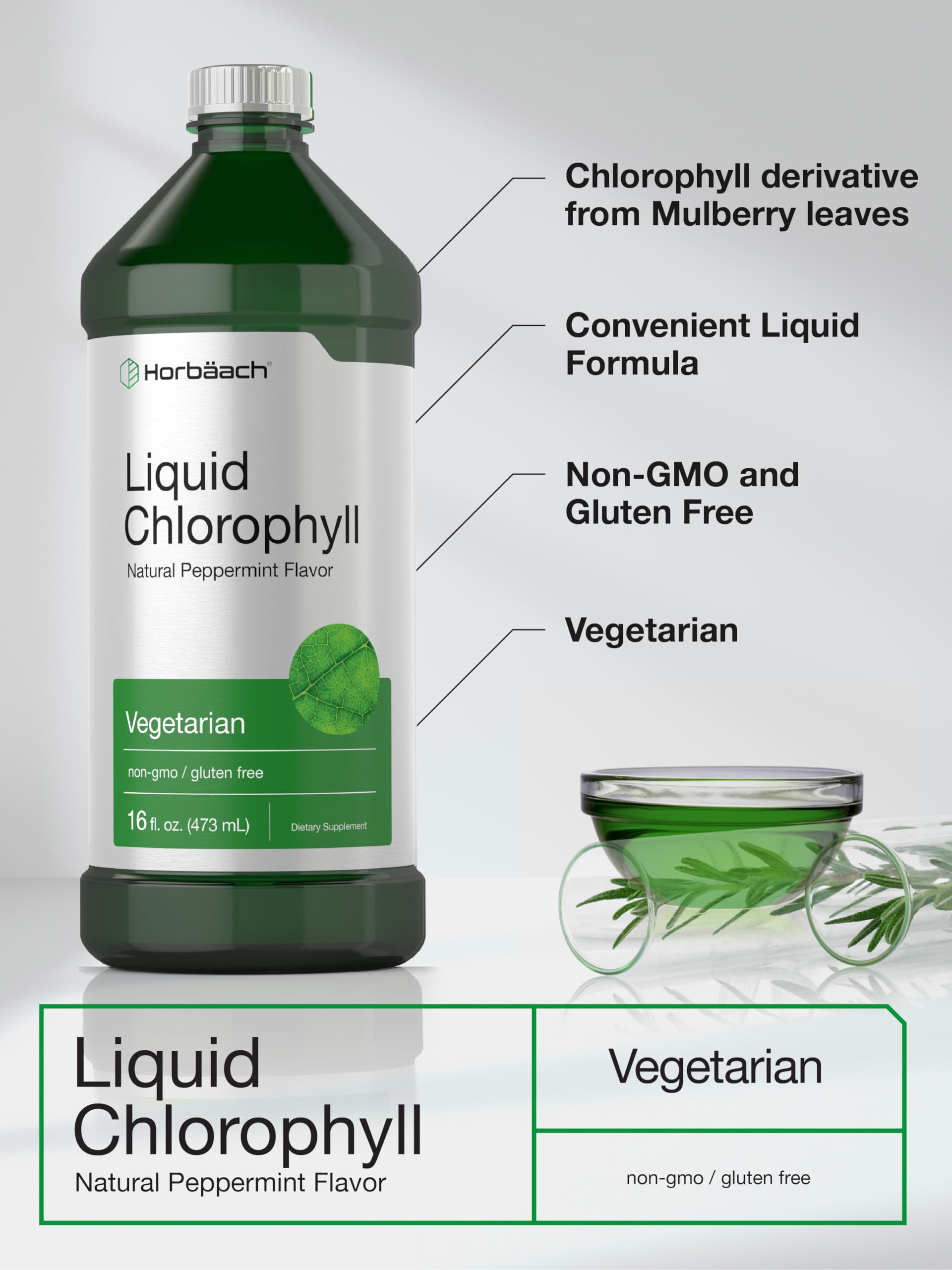 Horbäach Chlorophyll Liquid Drops 100mg – 32 oz Peppermint