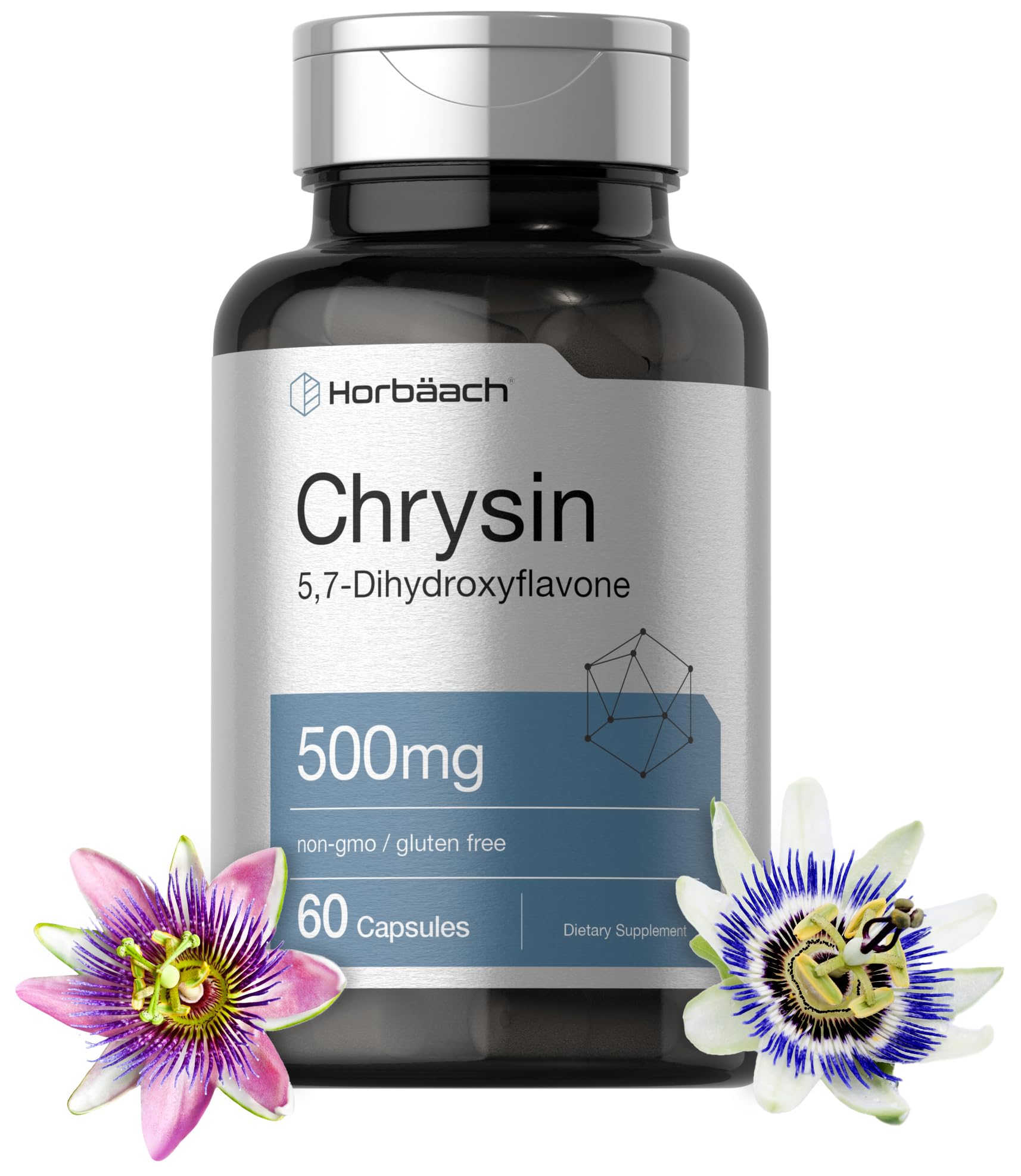 Horbäach Chrysin Supplement | 500mg | 60 Capsules | Passion Flower Extract | Non-GMO, Gluten Free Supplement