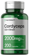Horbäach Cordyceps Mushroom Capsules 2000mg | 200 Count | CS-4 Strain Cordyceps Sinesis | Non-GMO Herbal Supplement