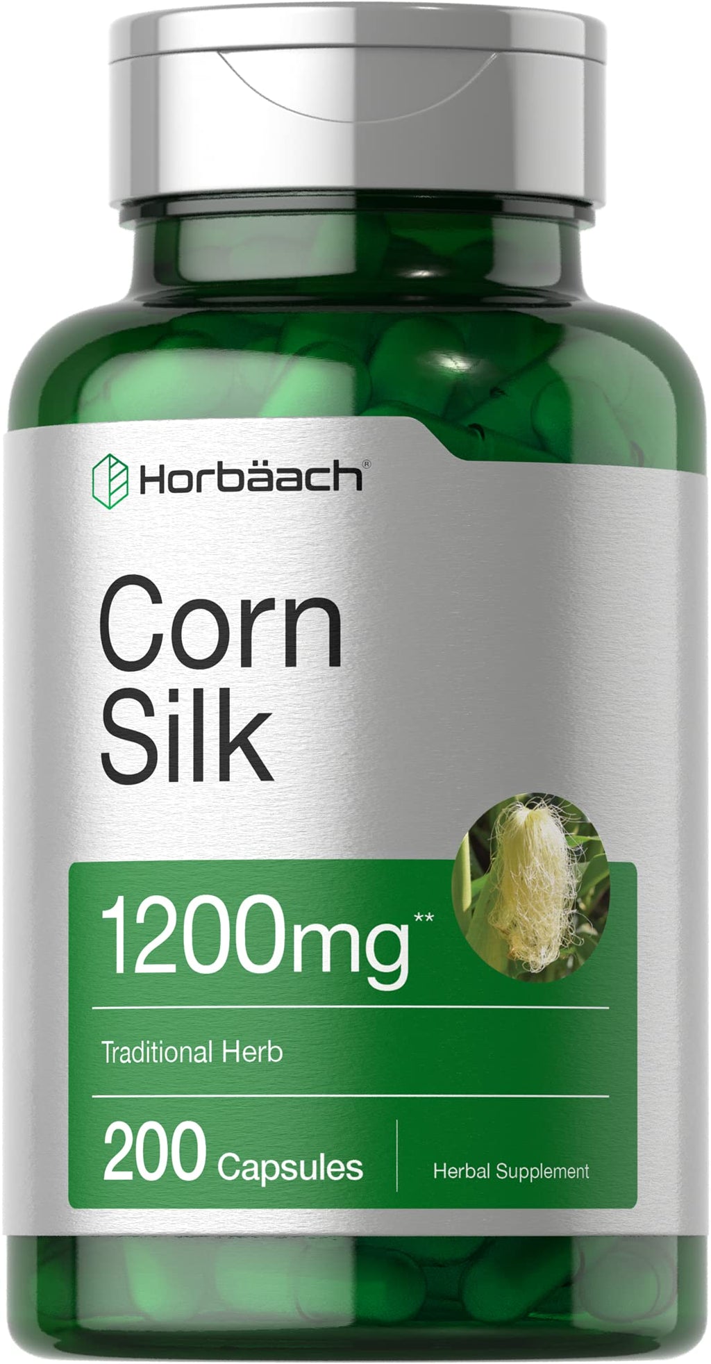 Horbäach Corn Silk Capsules 1200mg – 200 Count | Non-GMO, Gluten-Free