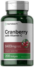 Horbäach Cranberry Pills for Women and Men – 8,400 mg per Serving, 200 Softgels | Vitamin C | Non-GMO, Gluten Free