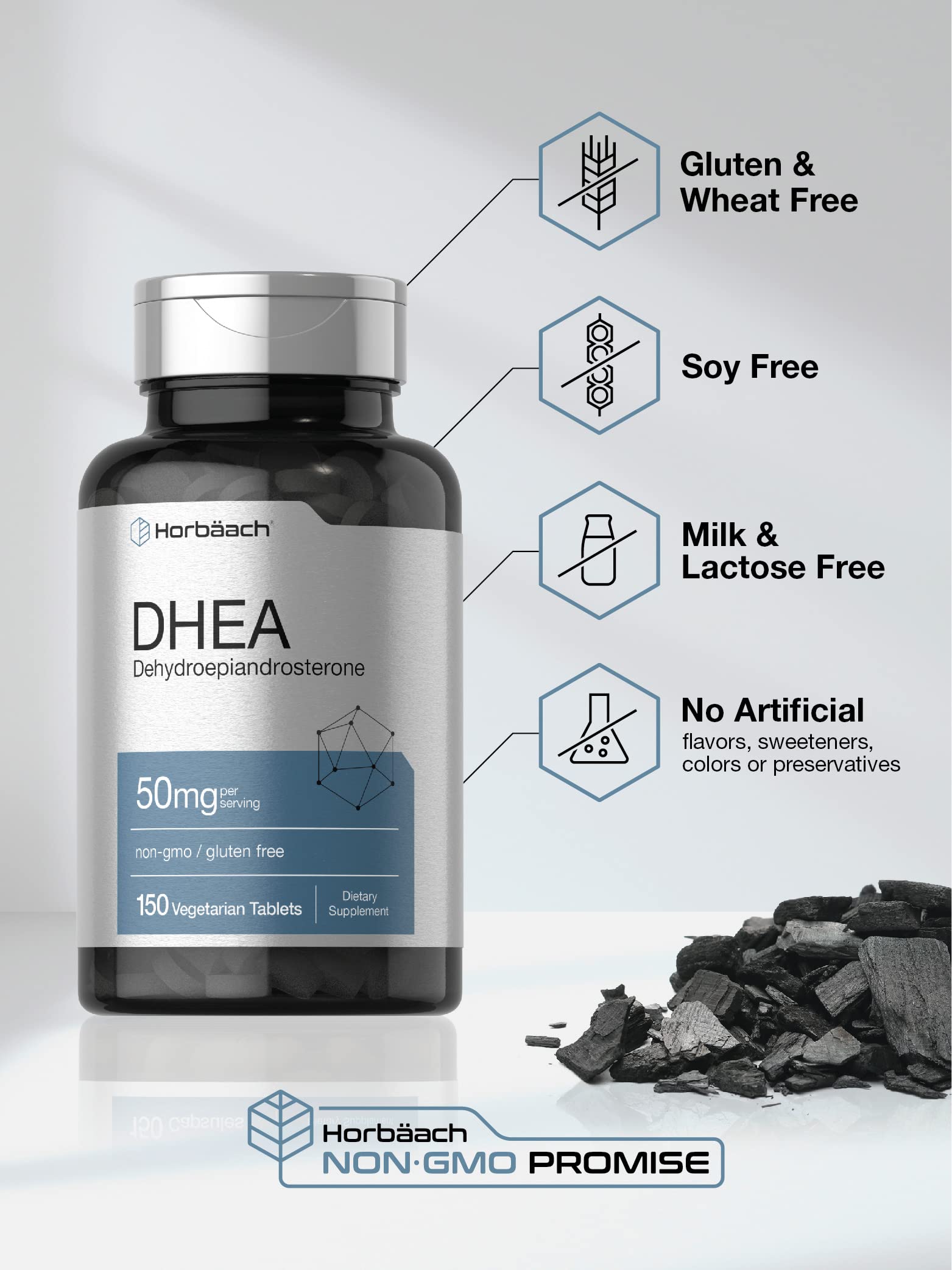 Horbäach DHEA 50mg 150 Tablets | Non-GMO, Gluten Free Supplement (Pack of 2)
