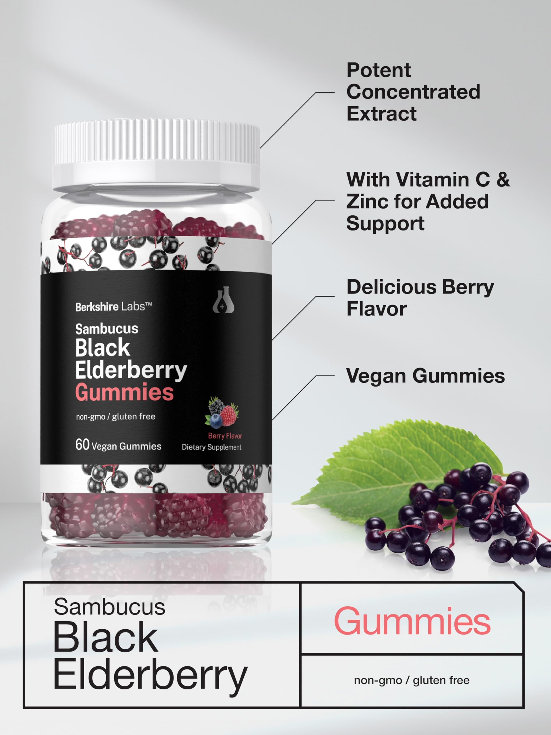 Horbaach Sambucus Black Elderberry Gummies – 60 Count, Vegan, Gluten Free, Vitamin C & Zinc