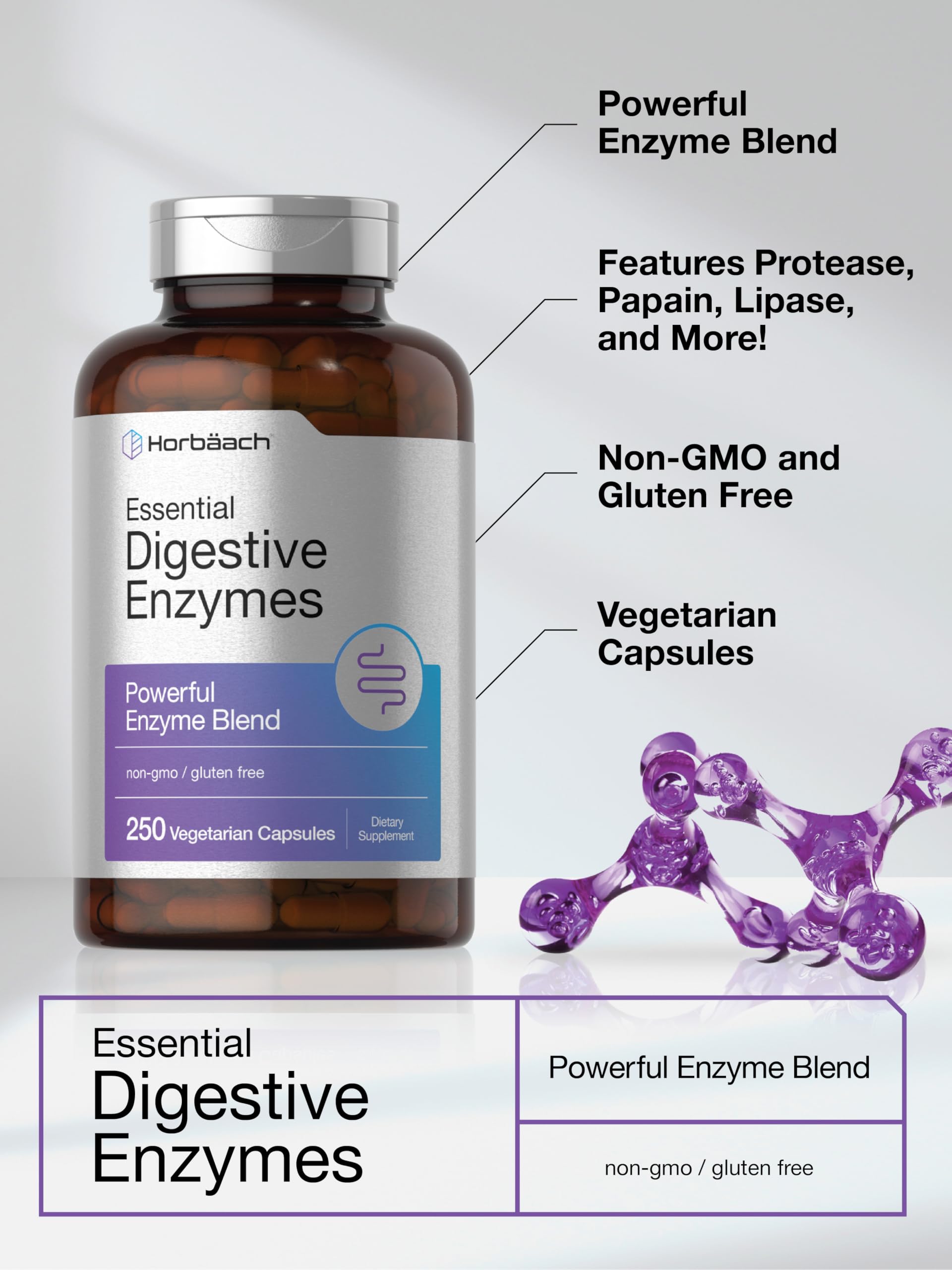 Horbäach Digestive Enzymes - 250 Capsules | Gluten Free & Non-GMO