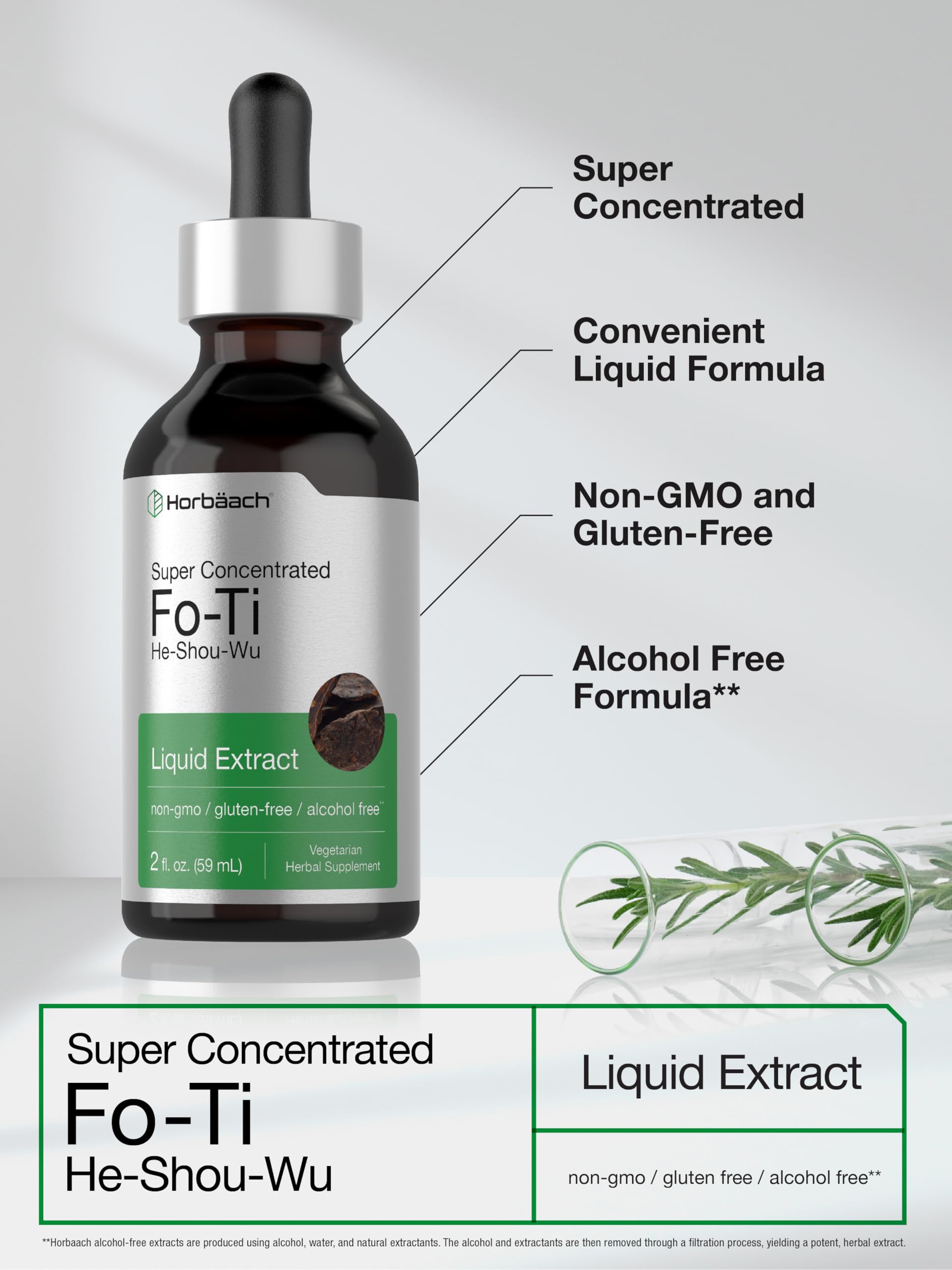 Horbäach FoTi Herb Liquid Root Extract – 2 oz | He Shou Wu | Alcohol Free | Gluten Free | Non-GMO
