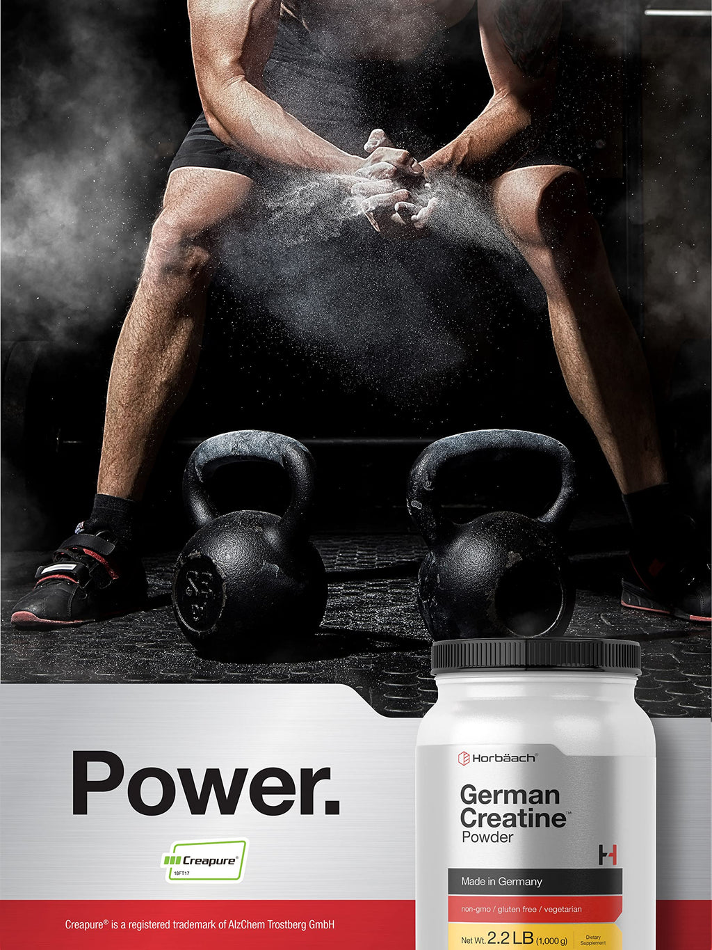 Horbäach German Creatine Powder 1000g | Creapure Monohydrate Powder | Vegetarian, Non-GMO, and Gluten Free Supplement | Promotes Strength & Power