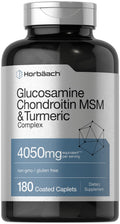 Horbäach Glucosamine Chondroitin MSM 4050 mg – 180 Caplets with Turmeric | Triple Strength | Non-GMO & Gluten Free
