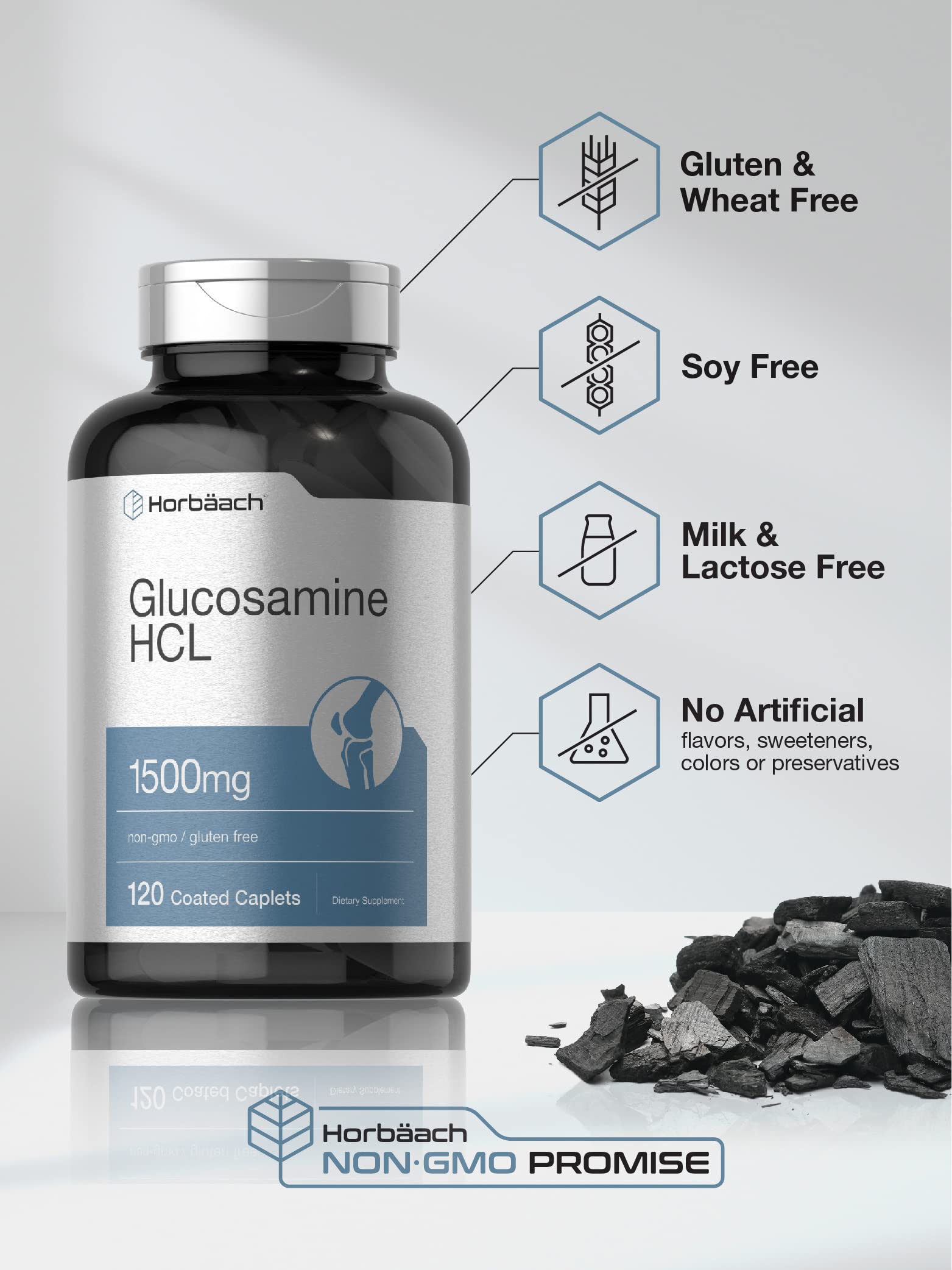 Horbäach Glucosamine HCL 1500mg – 120 Caplets | Non-GMO & Gluten Free