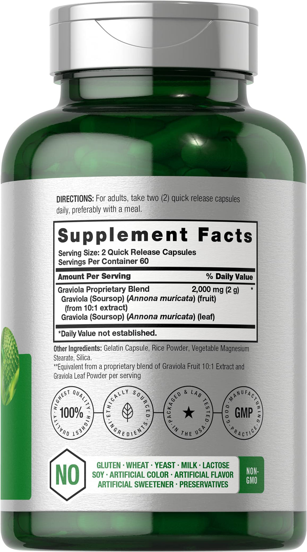 Horbäach Graviola Capsules | 2000 mg | 120 Count | Non-GMO, Gluten Free | Soursop (Annona Muricata)