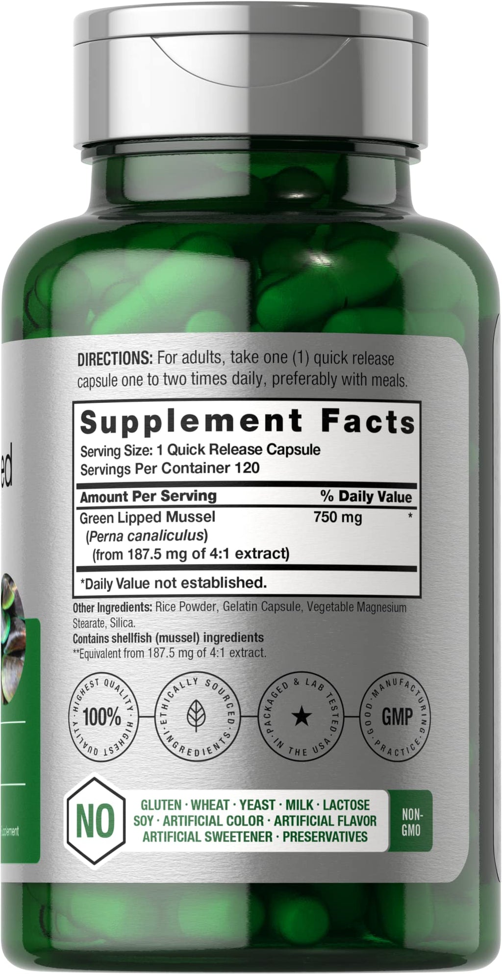 Horbäach Green Lipped Mussel 750 mg - 120 Capsules - New Zealand - Premium Freeze-Dried Mussel Powder - Non-GMO & Gluten Free (Pack of 2)