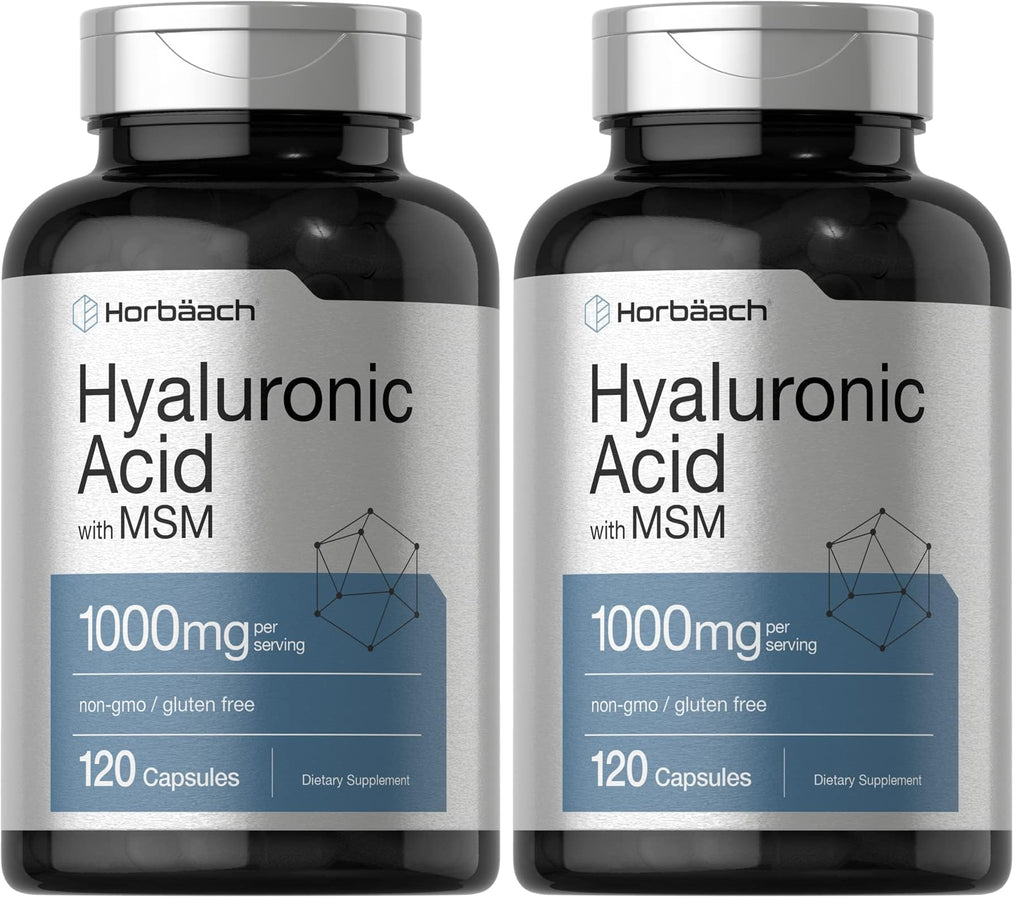 Horbäach Hyaluronic Acid with MSM – 1000 mg, 120 Capsules, Non-GMO & Gluten Free (Pack of 2)