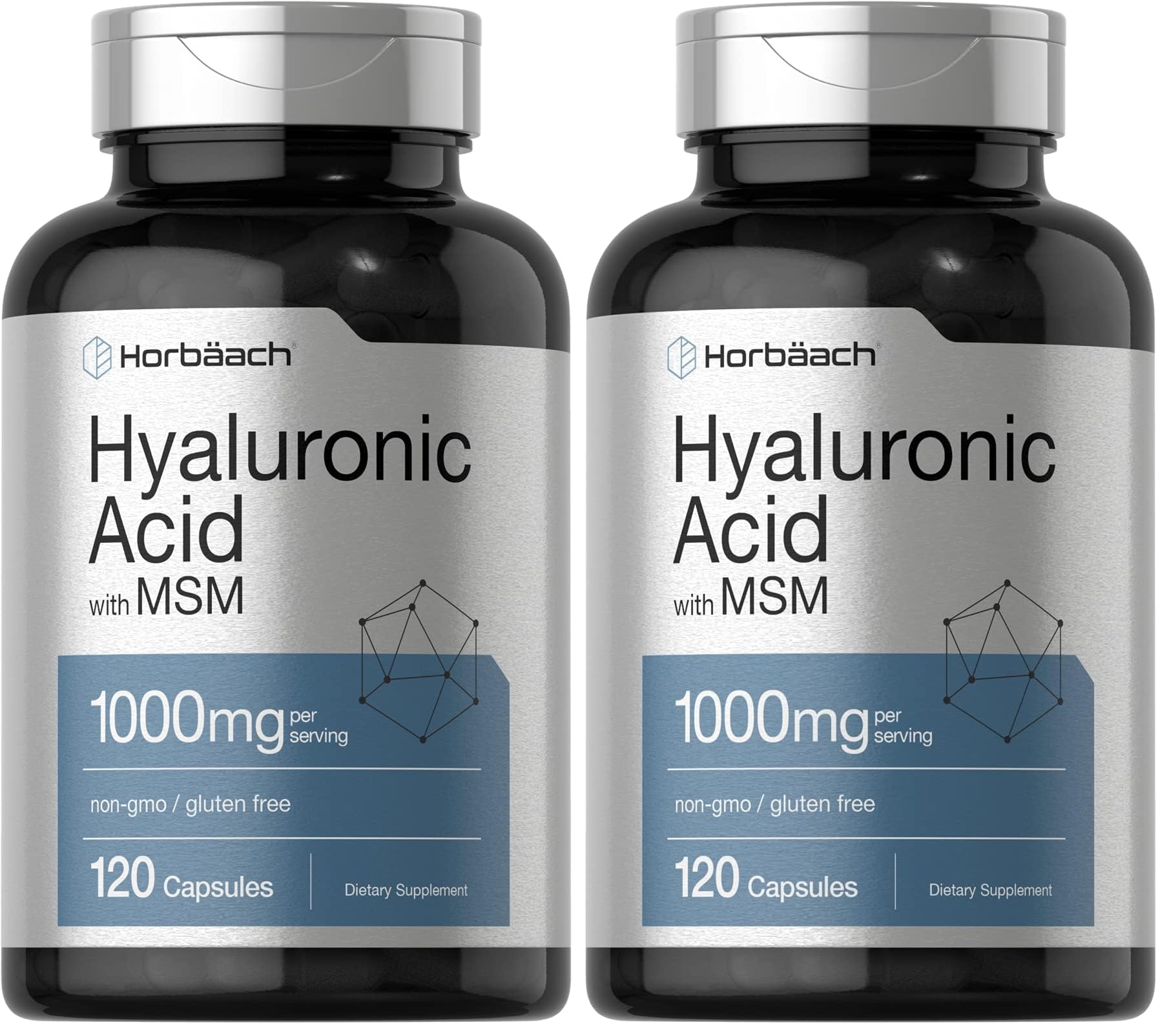 Horbäach Hyaluronic Acid with MSM – 1000 mg, 120 Capsules, Non-GMO & Gluten Free (Pack of 2)