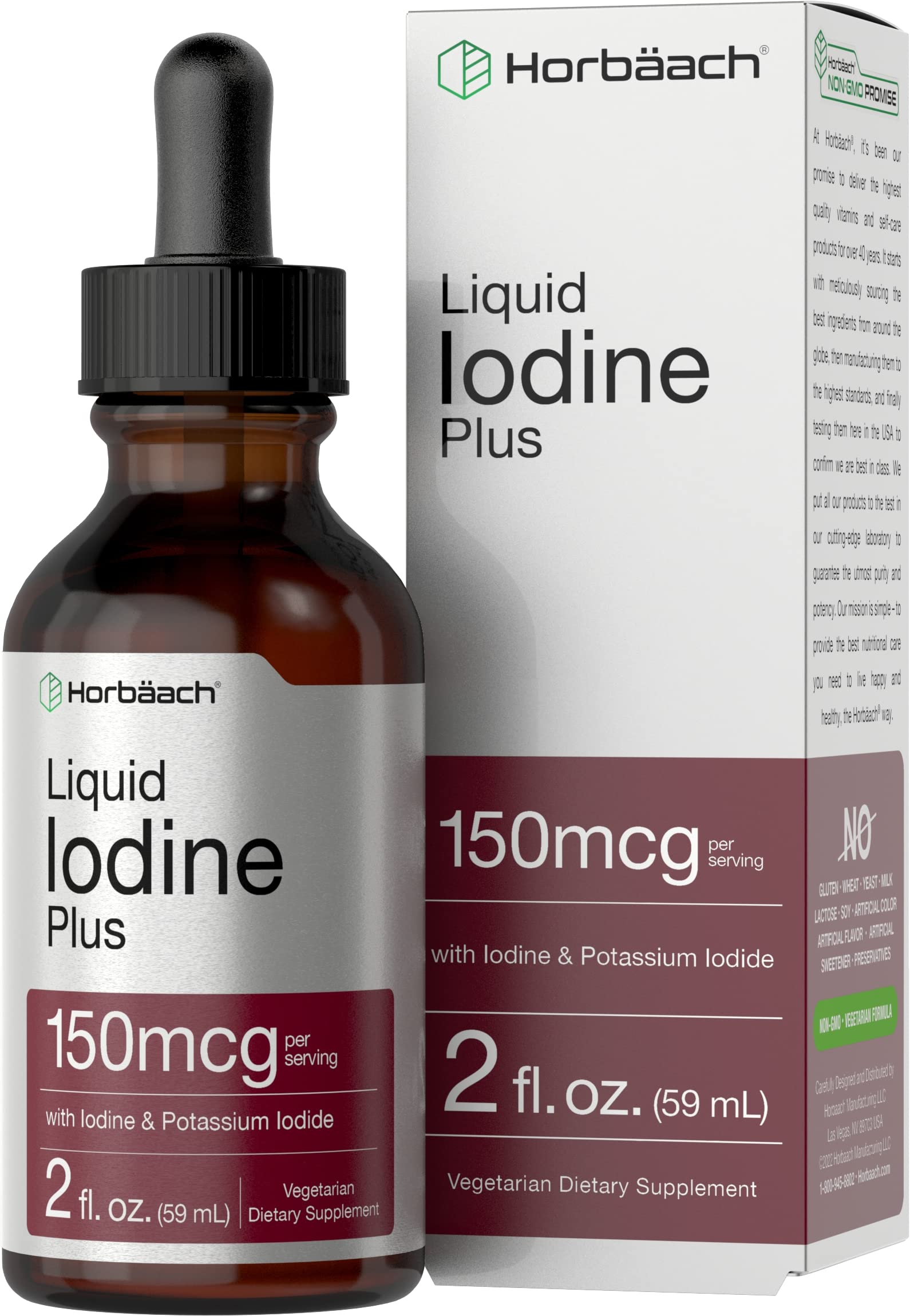 Horbäach Iodine Liquid Drops – 2 fl oz, 150 mcg, Vegetarian, Non-GMO, Gluten Free