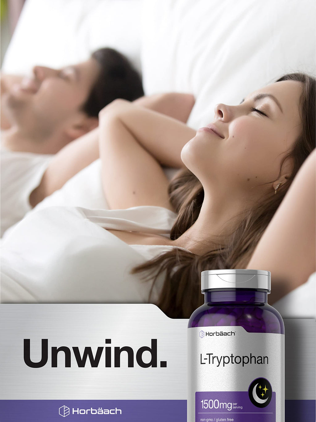 Horbäach L-Tryptophan 1500mg Capsules | 240 Count | Nighttime Formula | Non-GMO, Gluten Free