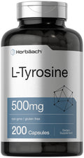 Horbäach L-Tyrosine Supplement | 500mg | 200 Capsules | Free Form | Non-GMO, Gluten Free