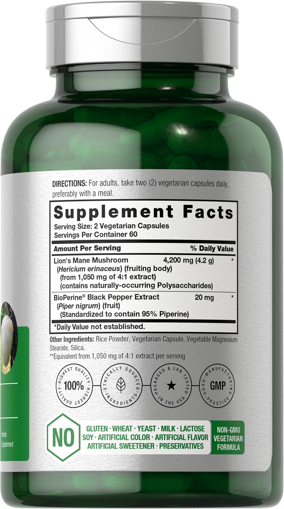 Horbäach Lions Mane Mushroom Extract 4200mg | 120 Veg Capsules | Pack of 2