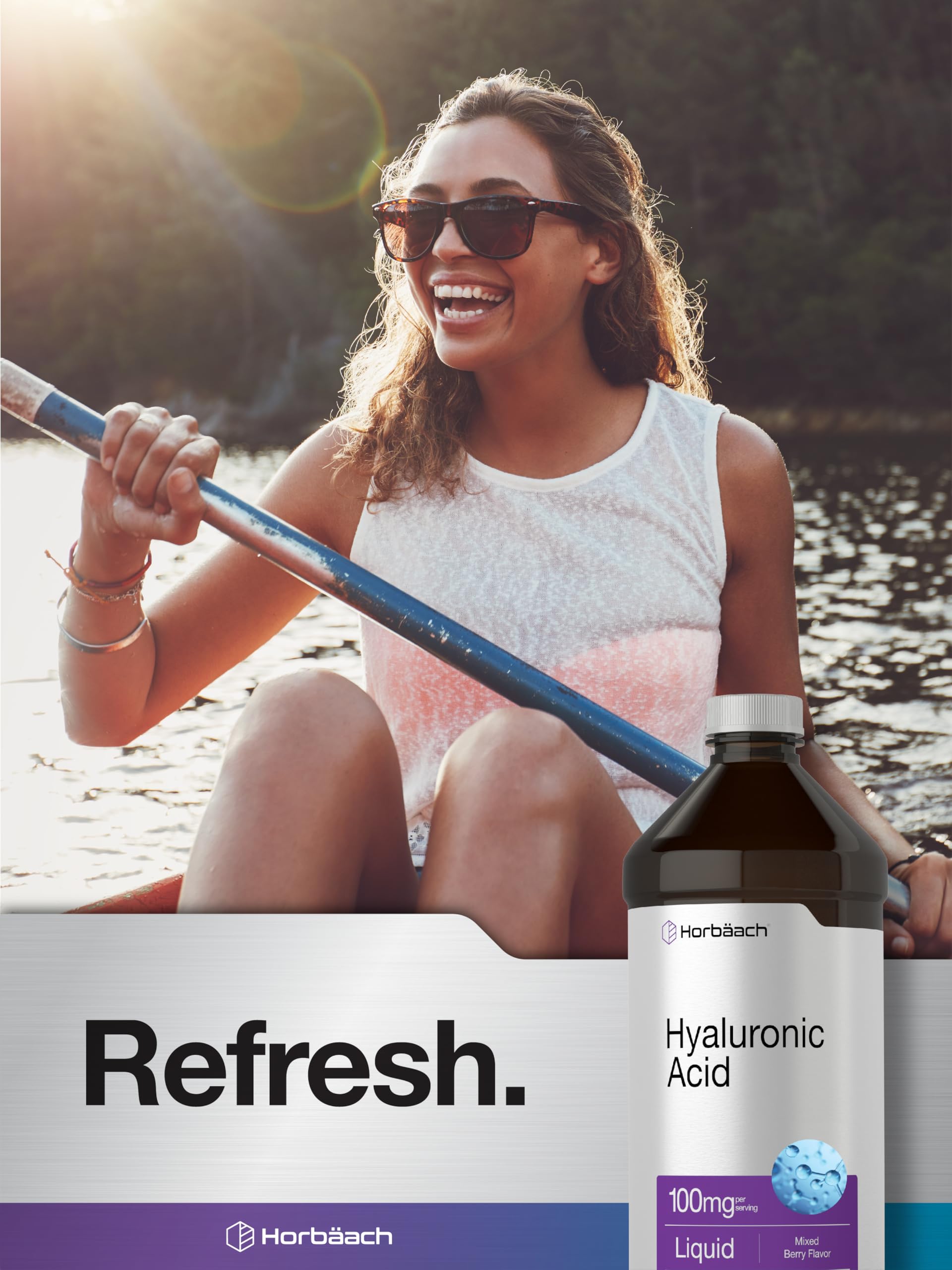 Horbäach Liquid Hyaluronic Acid Supplement – 100 mg, 16 oz, Mixed Berry, Non-GMO & Gluten Free