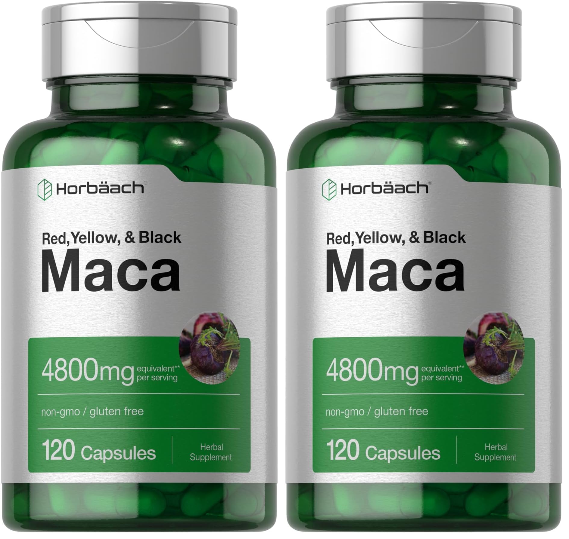 Horbäach Maca Root Capsules for Men and Women | 120 Pills | High Potency Extract | Non-GMO and Gluten Free Formula (Pack of 2)