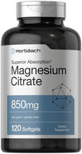 Horbäach Magnesium Citrate 850mg | 120 Softgels | Superior Absorption | Non-GMO