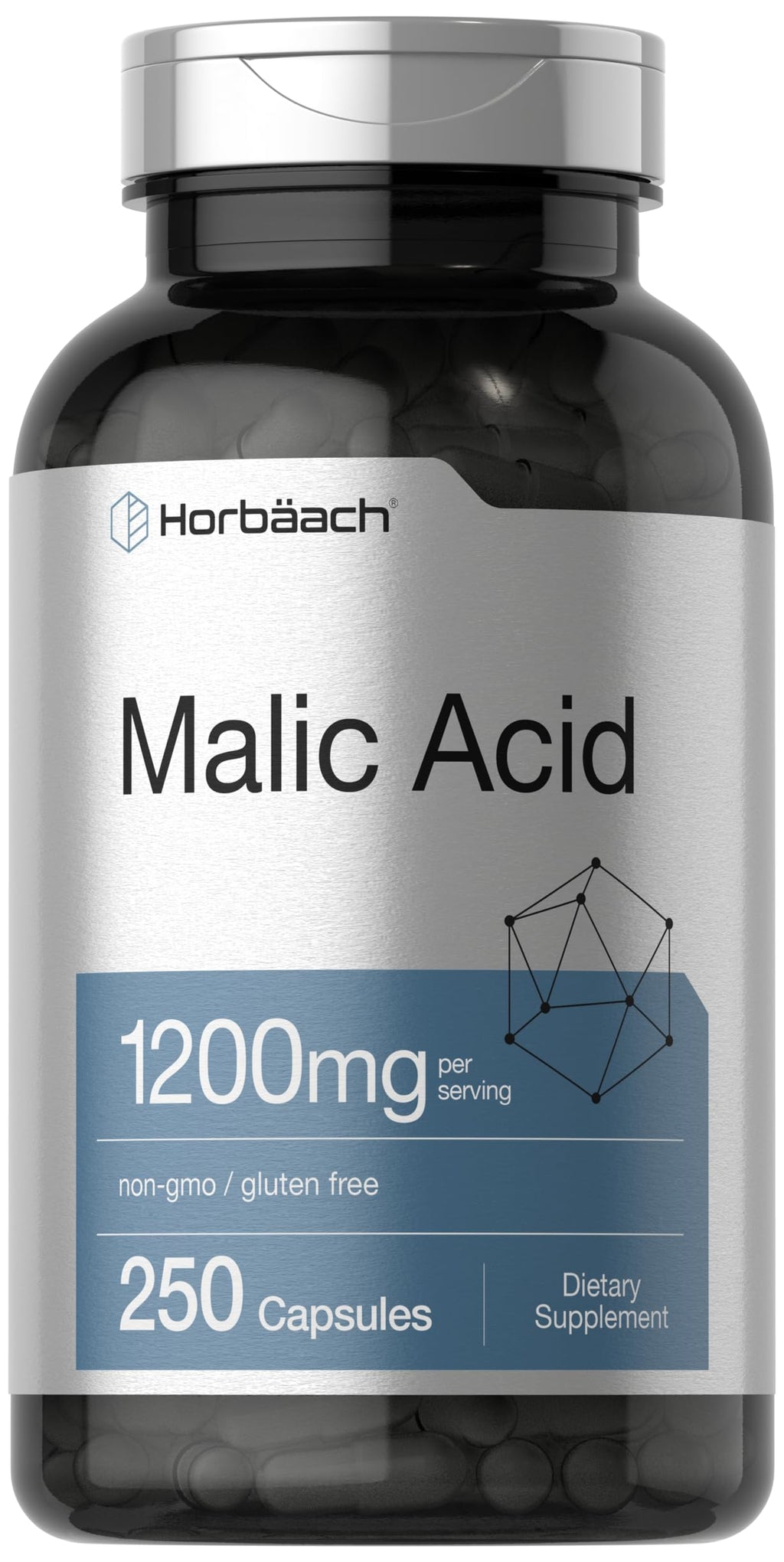 Horbäach Malic Acid Capsules 1200mg | 250 Count | Non-GMO & Gluten Free