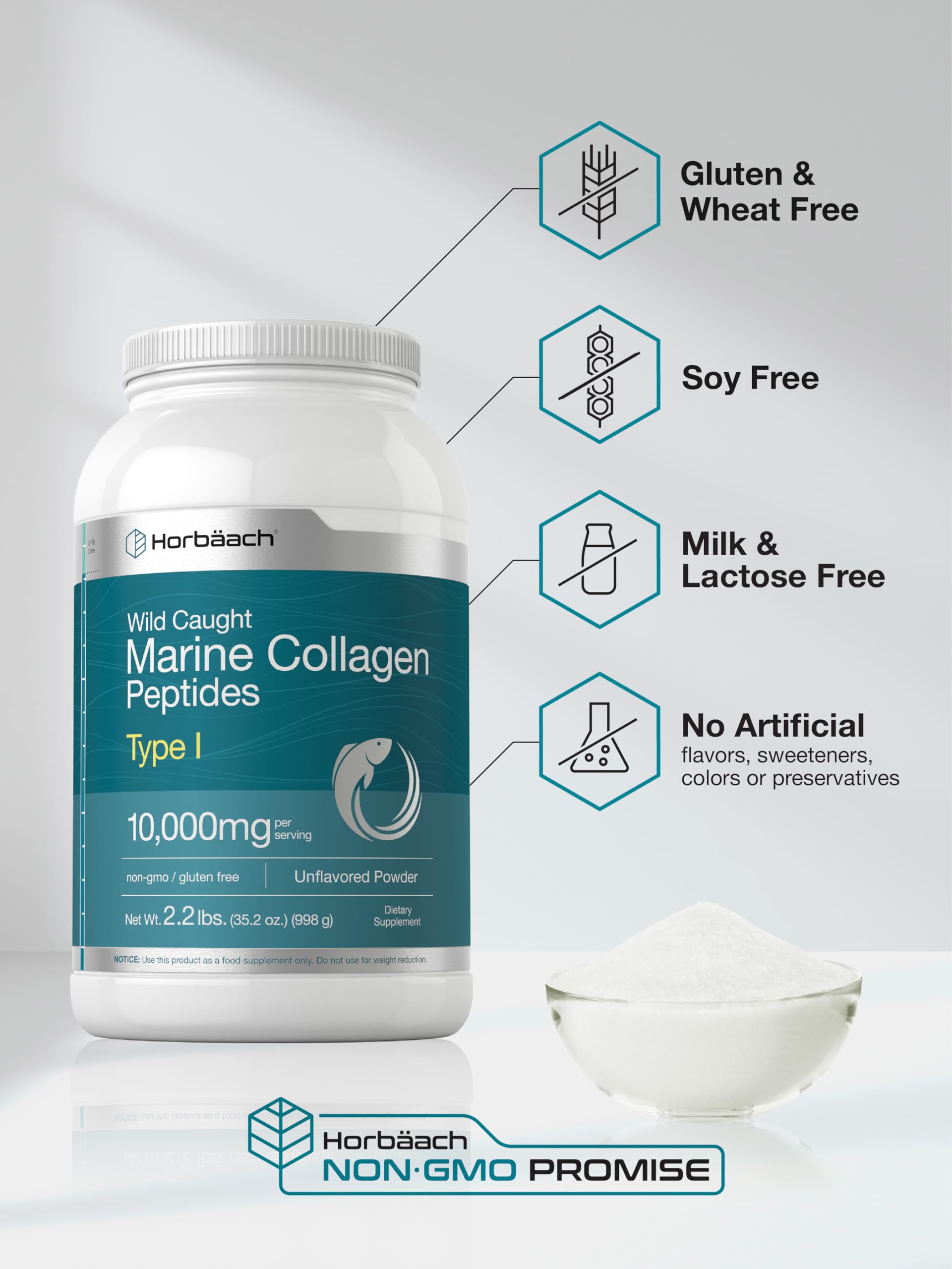 Horbäach Marine Collagen Powder 2.2 lbs – Unflavored, Hydrolyzed Peptides, Keto & Paleo