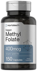 Horbäach Methyl Folate 400 mcg | 150 Vegan Capsules | Non-GMO, Gluten Free | Dietary Supplement